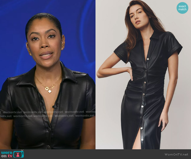 Pilcro Faux-Leather Short-Sleeve Ruched Midi Shirt Dress worn by Shirleen Allicot on Good Morning America
