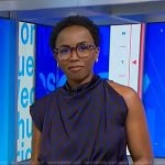 Zinhle's brown polka dot asymmetric top on NBC News Daily