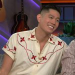 Mark Hoying’s white printed shirt on The Kelly Clarkson Show
