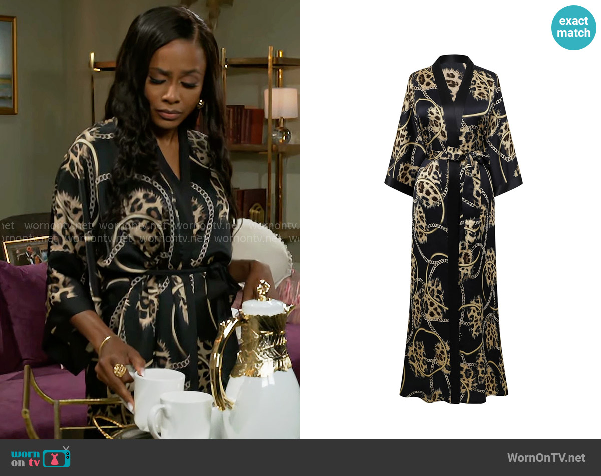 Prodesign Kimono Robe in Leopard Black worn by Hayley Lawson (Marquita Goings) on Beyond the Gates