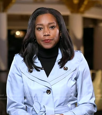 Rachel’s blue trench coat on Good Morning America
