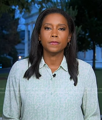 RAchel’s green print button down shirt on Good Morning America