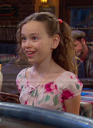 Rachel’s pink floral smocked waist dress on Days of our Lives