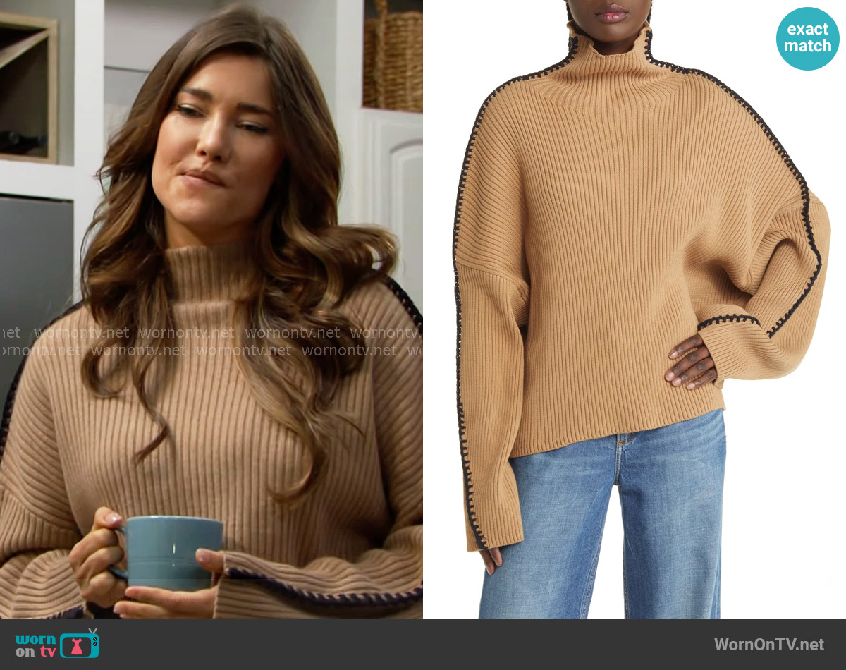 Rag and Bone Ally Whipstitch Detail Mock Neck Sweater worn by Steffy Forrester (Jacqueline MacInnes Wood) on The Bold and the Beautiful