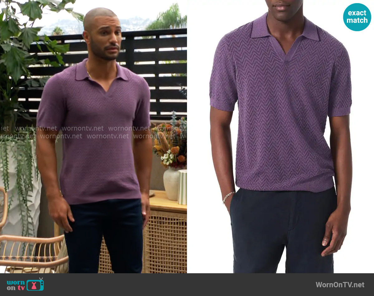 Rag & Bone Zuma Johnny Collar Chevron Terry Cloth Polo worn by Holden Novak (Nathan Owens) on The Young and the Restless