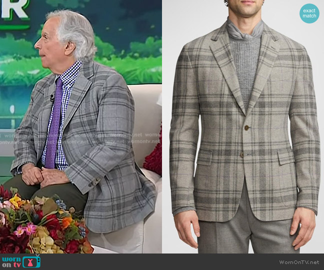 Ralph Lauren Purple Label Hadley Hand-Tailored Plaid Wool Jacket worn by Henry Winkler on Today