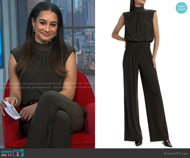 Ramy Brook Dani Jumpsuit in Deep Olive worn by Morgan Radford on NBC News Daily