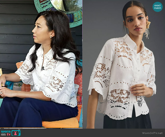 Ranna Gill Cutwork Buttondown Blouse worn by Kathy Park on Today