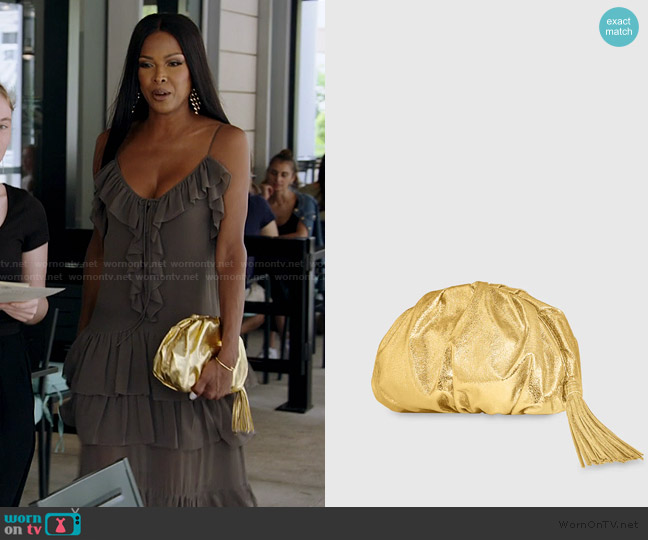 Rebecca Minkoff Ruched Clutch worn by Stacey Rusch on The Real Housewives of Potomac