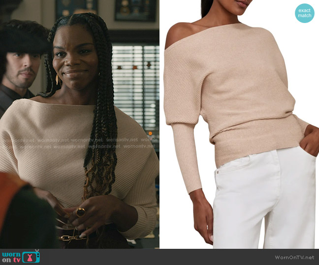 Reiss Lorna One-Shoulder Wool Blend Sweater in Oatmeal Neutral worn by Julia Payne Wagner (Brittany Inge) on Elsbeth