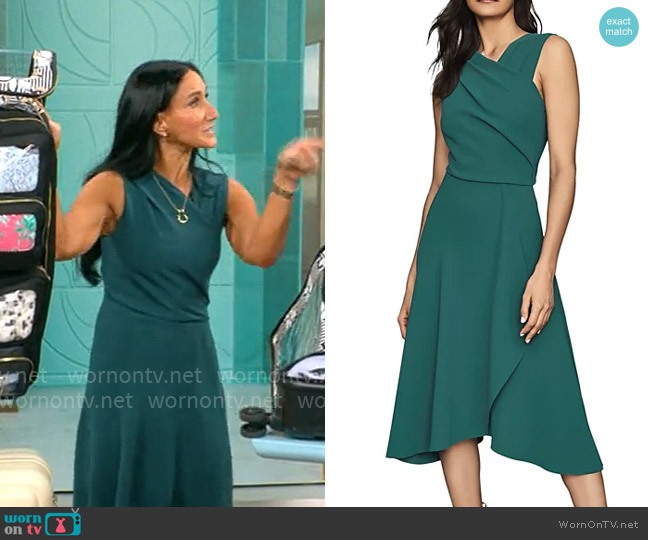 Reiss Marling Wrap-Front Midi Dress worn by Elizabeth Werner on CBS Mornings