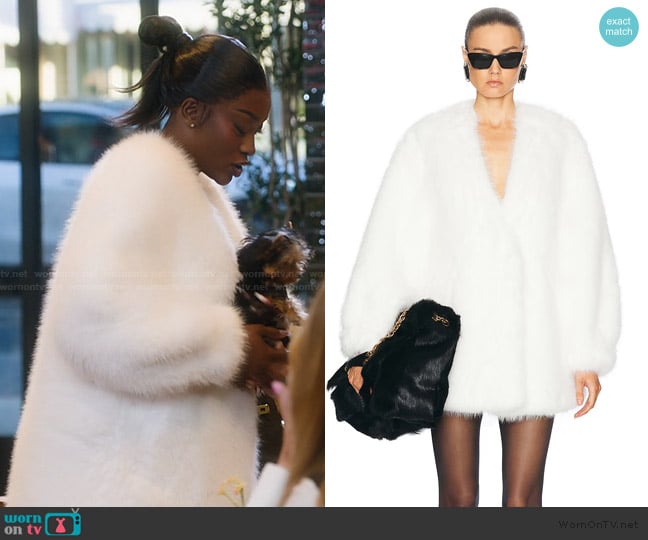 Retrofete Heiress Faux Fur Jacket worn by Chelsea Lazkani on Selling Sunset