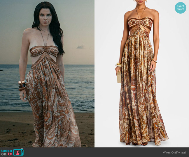 Retrofete Kimmy Cutout Maxi Dress in Terracotta worn by Raquel Drabowski (Julia Fox) on Elsbeth