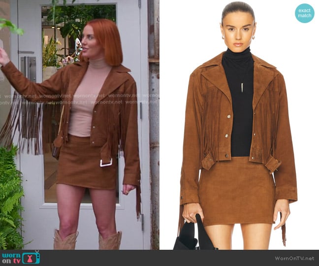 Retrofete Valerie Suede Skirt in Toffee worn by Whitney Rose on The Real Housewives of Salt Lake City