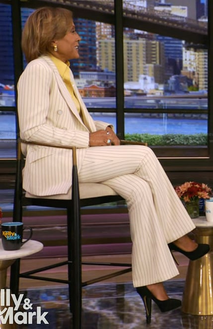 Robin Roberts’ white pinstripe suit on Live with Kelly and Mark