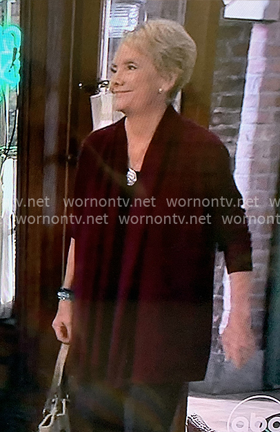Ronnie’s burgundy cardigan on General Hospital