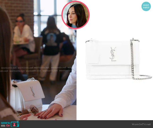 Saint Laurent Leather Sunset Bag in White worn by Angie Katsanevas on The Real Housewives of Salt Lake City