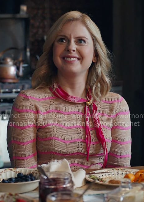 Sam’s beige and pink wavy striped sweater on Ghosts