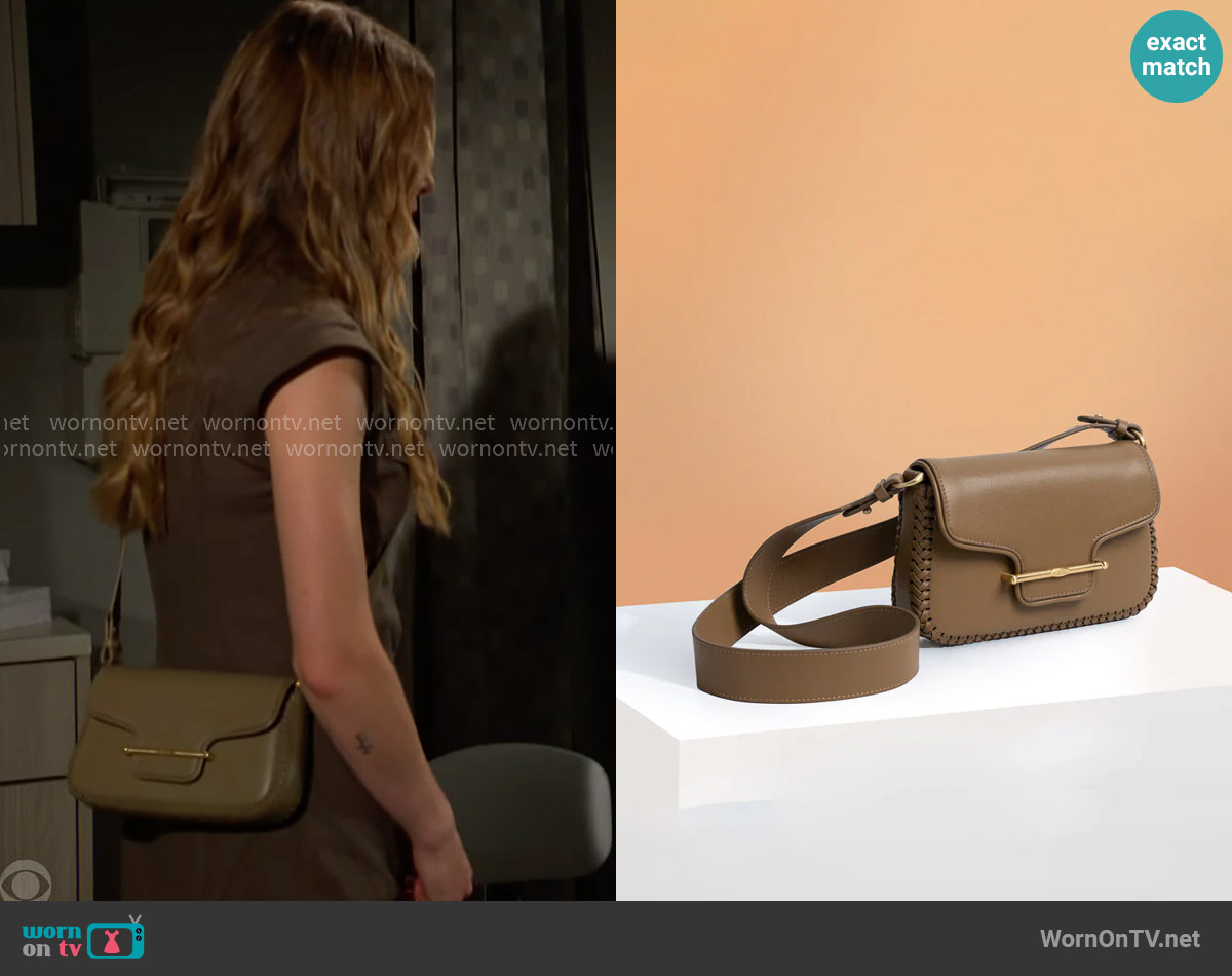 Sancia Estrella Bag in Oak worn by Claire Grace (Hayley Erin) on The Young and the Restless