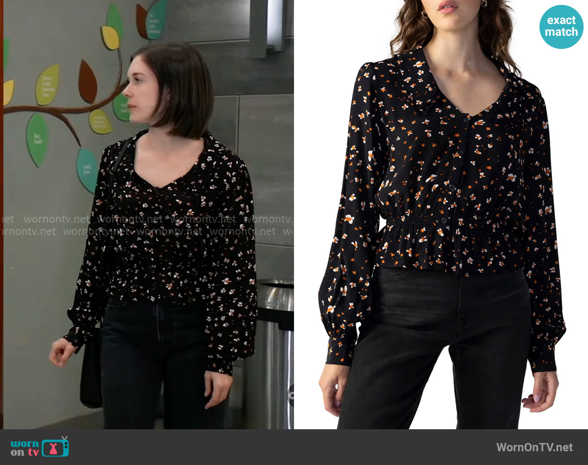 Sanctuary Print Peplum Blouse worn by Willow Tait (Katelyn MacMullen) on General Hospital