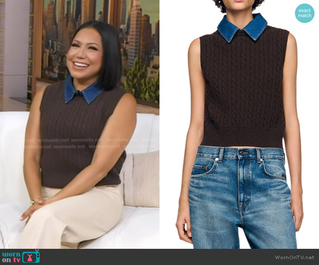 Sandro Knit and Denim Sweater worn by Stephanie Ramos on Good Morning America