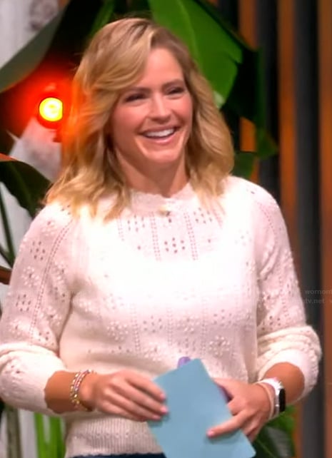 Sara’s white pointelle knit sweater on The View