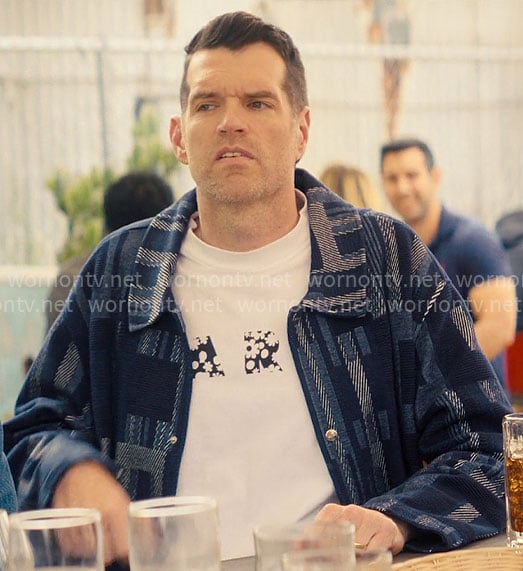Sasha’s MARNI t-shirt and blue patchwork jacket on Nobody Wants This