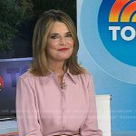 Savannah’s pink broderie trim blouse and striped skirt on Today