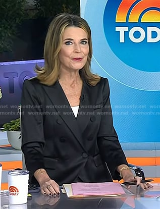 Savannah’s black double breasted satin blazer on Today