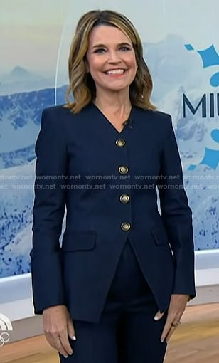 Savannah’s v-neck denim jacket and pants on Today