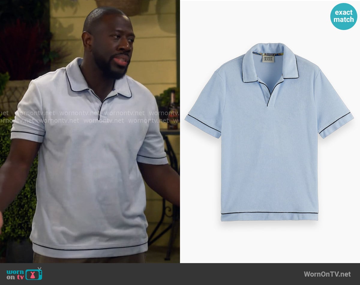 Scotch & Soda Terrycloth Contrast Detail Relaxed-Fit Polo worn by Malcom (Sheaun McKinney) on The Neighborhood