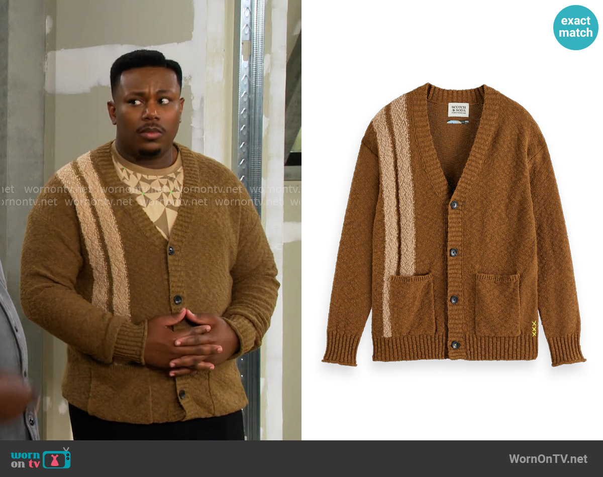 Scotch & Soda Textured Drop Shoulder Cardigan worn by Marty (Marcel Spears) on The Neighborhood