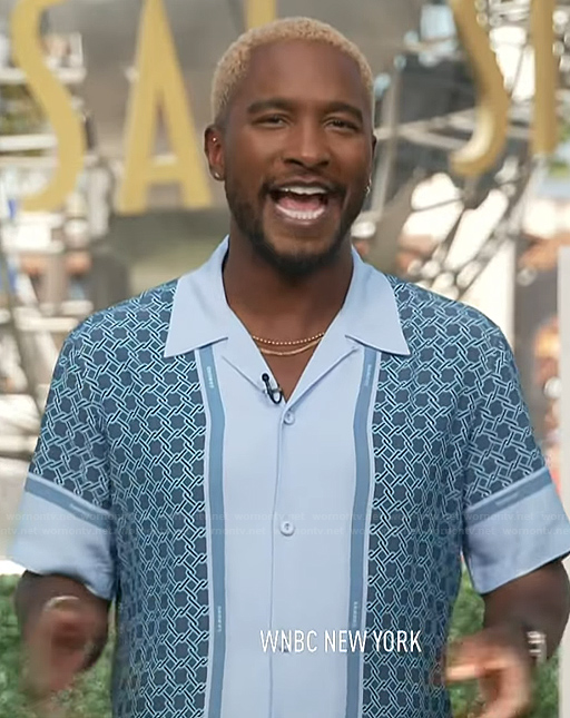 Scott’s blue printed shirt on Access Hollywood
