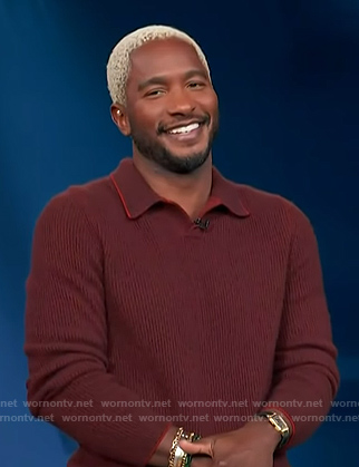Scott’s red knit collared sweater on Access Hollywood