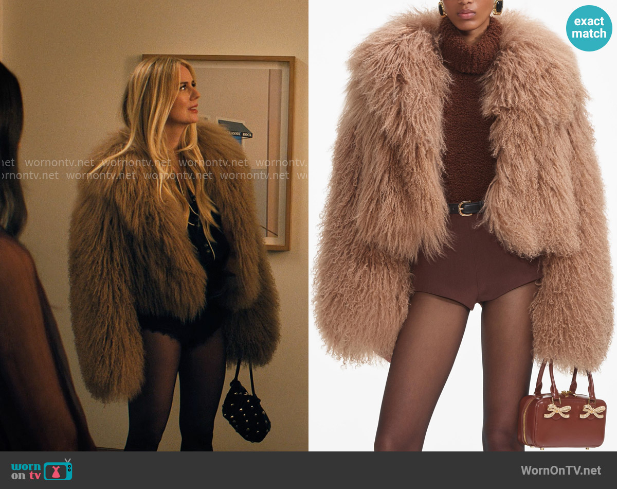Self Portrait Brown Shearling Jacket worn by Morgan (Justine Lupe) on Nobody Wants This