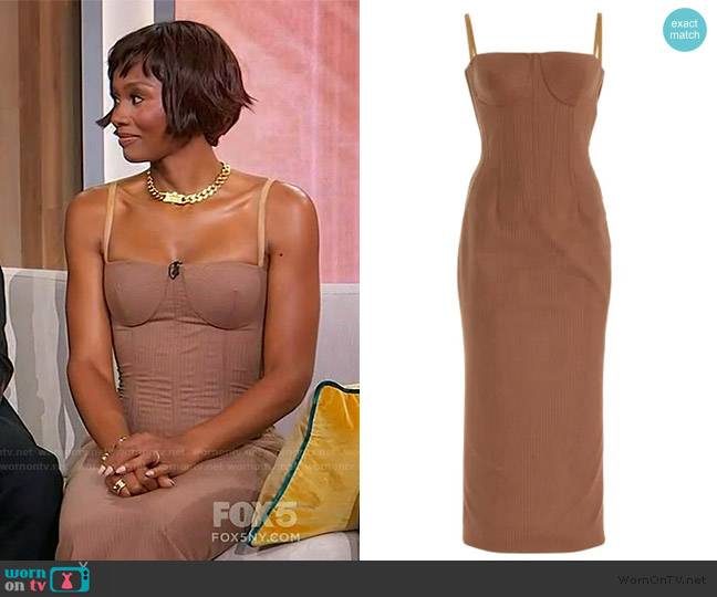 Sergio Hudson Strapless Corset Midi Dress worn by Emayatzy Corinealdi on Sherri