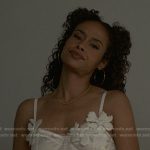Shanelle’s white floral applique bra top on Reasonable Doubt