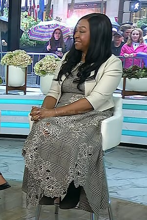 Shonda Rhimes’s plaid floral guipure dress on Today
