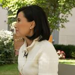 Vicky’s white short sleeve cardigan and green pants on NBC News Daily