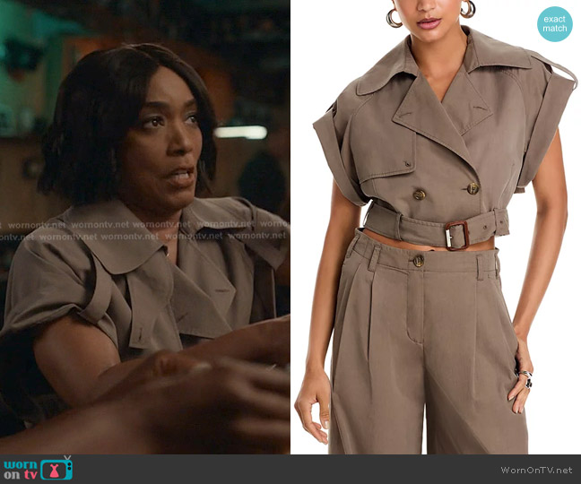 Simkhai Axel Short Sleeve Top in Faded Olive worn by Athena Grant (Angela Bassett) on 9-1-1