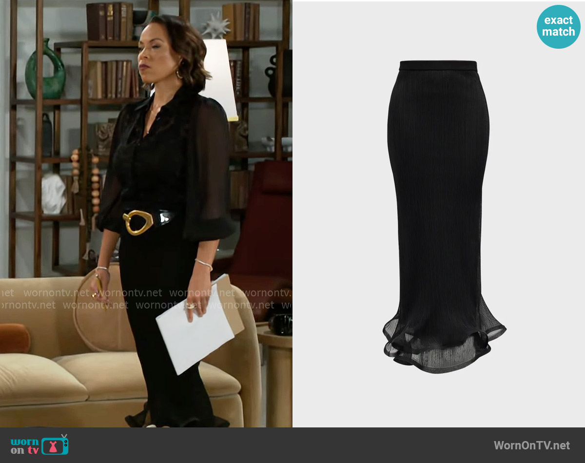 Simkhai Kelso Ruffled Plisse Maxi Skirt worn by Nicole Dupree Richardson (Daphnee Duplaix) on Beyond the Gates