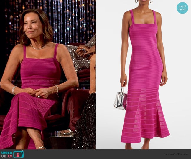Simkhai Vallarie ribbed-knit sheer midi dress worn by Debbie Siebers on The Golden Bachelor