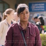 Simone’s burgundy utility jacket on Greys Anatomy
