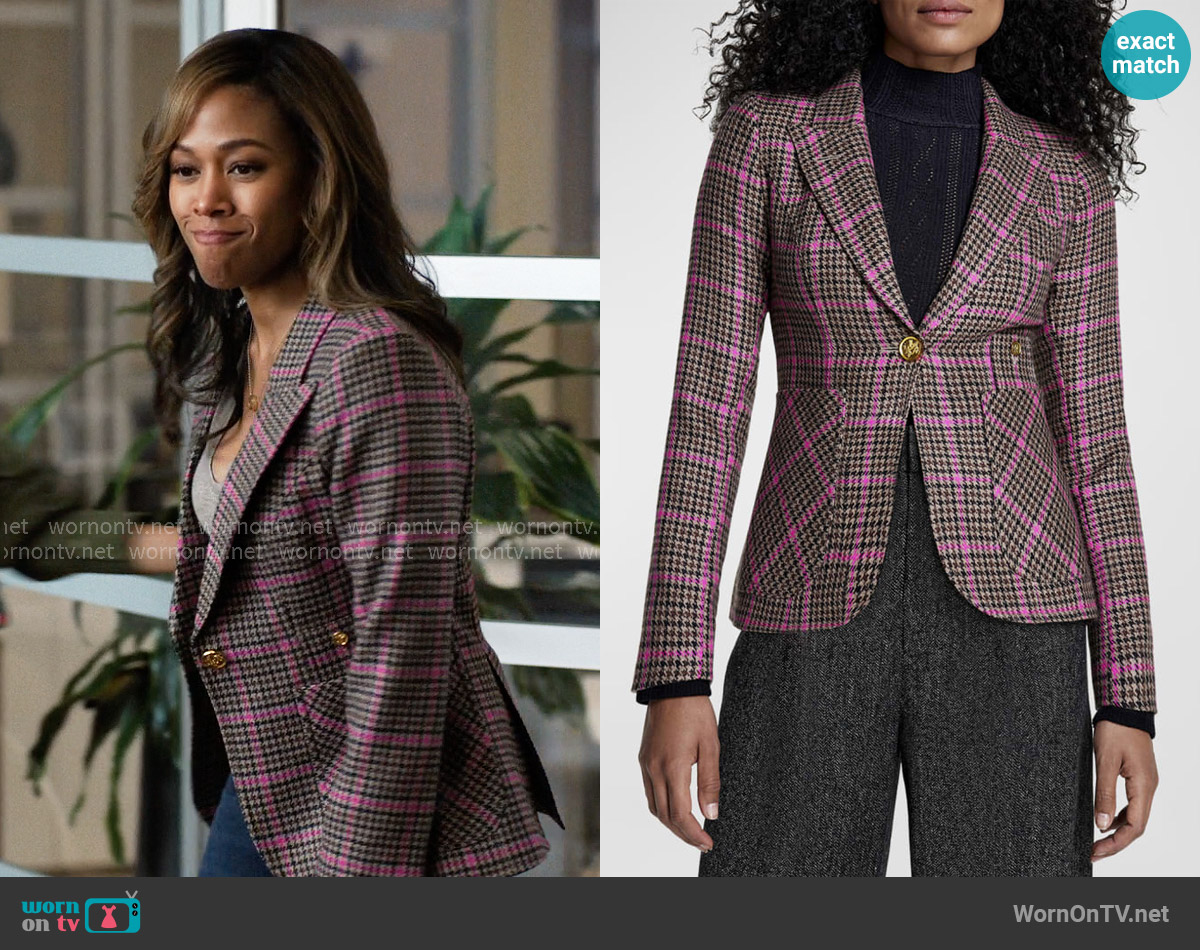 Smythe Duchess Plaid Patch Pocket Blazer worn by Christina Hunter (Nicole Beharie) on The Morning Show