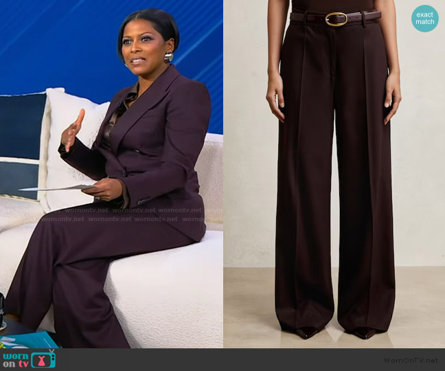 Solene Wool-Blend Trousers in Aubergine in Reiss worn by Tamron Hall on Tamron Hall Show