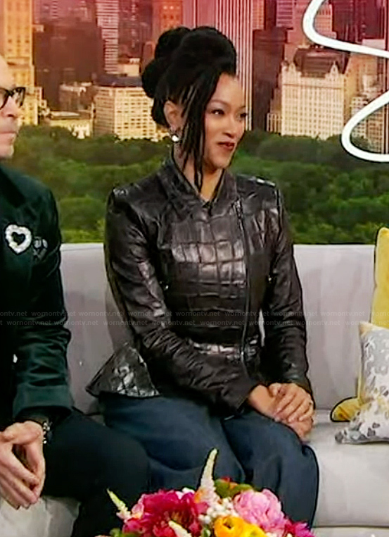 Sonequa Martin-Green’s leather peplum jacket on Sherri