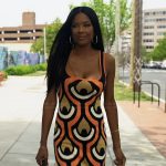 Stacey’s printed square neck dress on The Real Housewives of Potomac