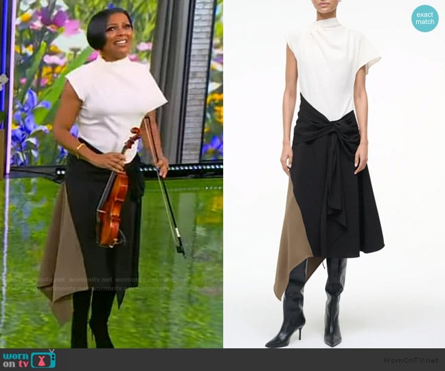 Staud Davina Colorblock Asymmetric Hem Dress worn by Tamron Hall on Tamron Hall Show