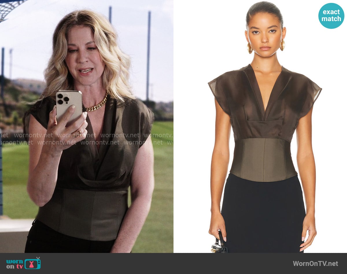 Staud Pinnacle Top in Truffle worn by Eve Drake (Jenna Elfman) on Shifting Gears