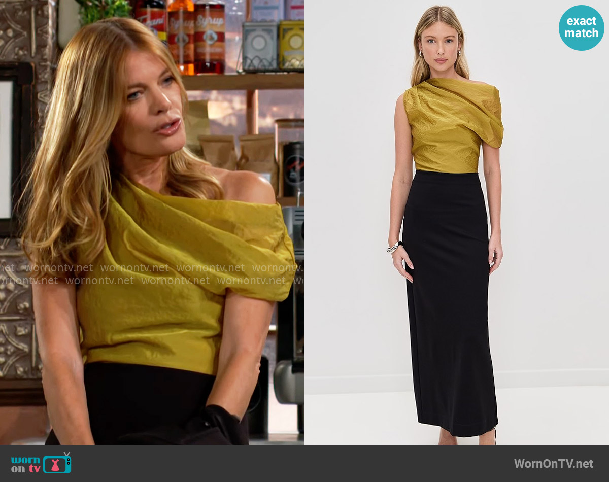 Staud Topaz Dress in Chartreuse/Black worn by Phyllis Summers (Michelle Stafford) on The Young and the Restless